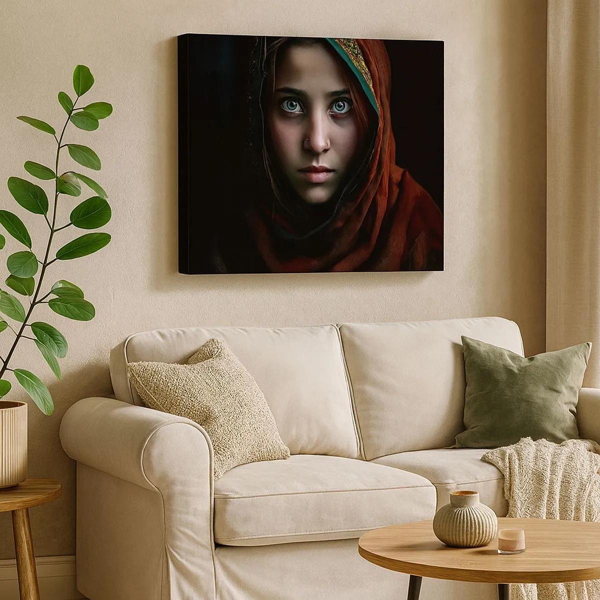Quadro su tela - Stampe su Tela - Ritratto di donna dallo sguardo intenso dai colori caldi - 70x50cm - Principessa d'oriente - Decorazione murale moderna per soggiorno e camera da letto ARTTOR