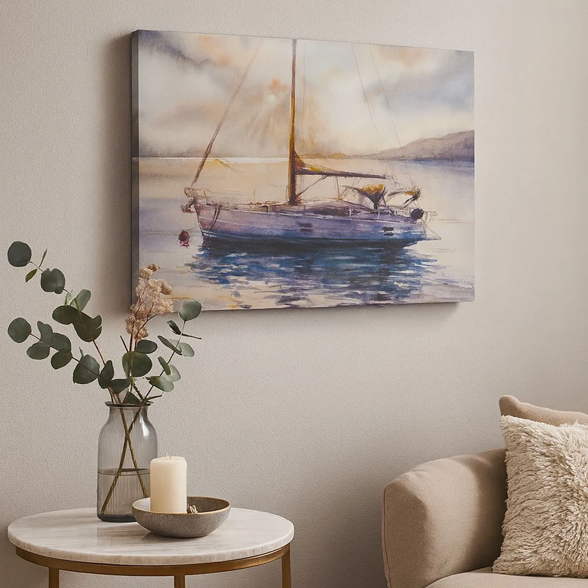 Quadro su tela - Stampe su Tela - Uno yacht su un mare calmo al tramonto - 70x50cm - La sera nel golfo - Decorazione murale moderna per soggiorno e camera da letto ARTTOR