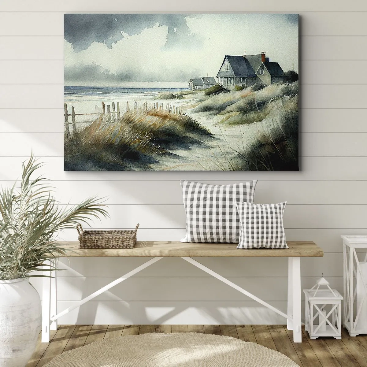 Quadro su tela - Stampe su Tela - Una casa al mare circondata dal prato e con vista sul mare - 70x50cm - Lontano dal caos - Decorazione murale moderna per soggiorno e camera da letto ARTTOR