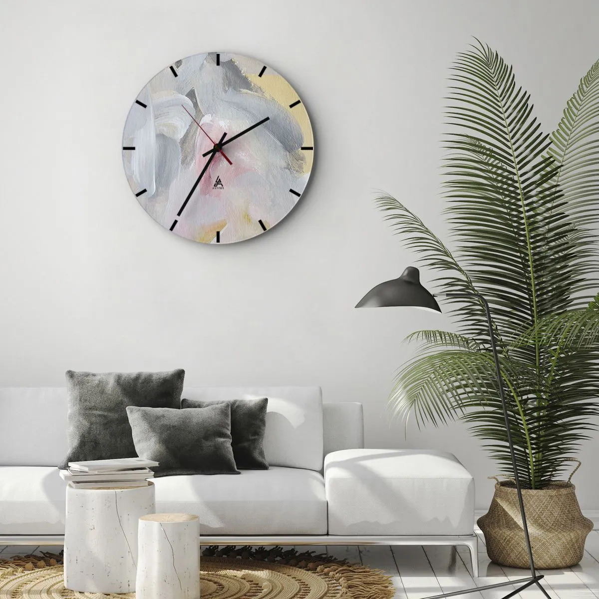 Orologio da parete - Orologio in Vetro - Macchie pastello astratte nelle tonalità del rosa e del grigio - 30x30cm - Nel mondo pastello - Decorazione murale moderna per soggiorno, cucina e camera da letto ARTTOR