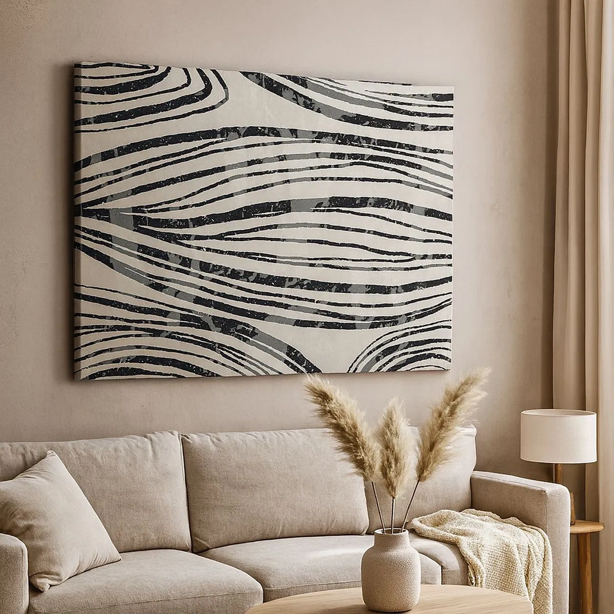 Quadro su tela - Stampe su Tela - Onde astratte in tonalità di bianco e nero - 70x50cm - Una palude di linee - Decorazione murale moderna per soggiorno e camera da letto ARTTOR