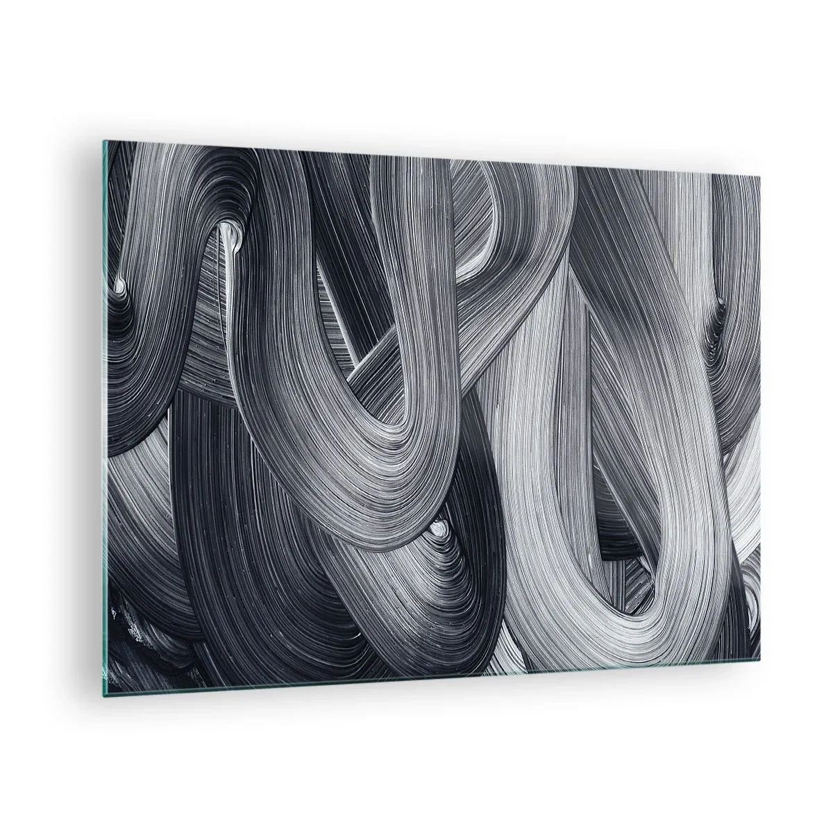 Quadro su vetro - Pennellate astratte in tonalità di nero e grigio - 70x50cm - La fluidità della realtà - Decorazione murale moderna per soggiorno e camera da letto ARTTOR