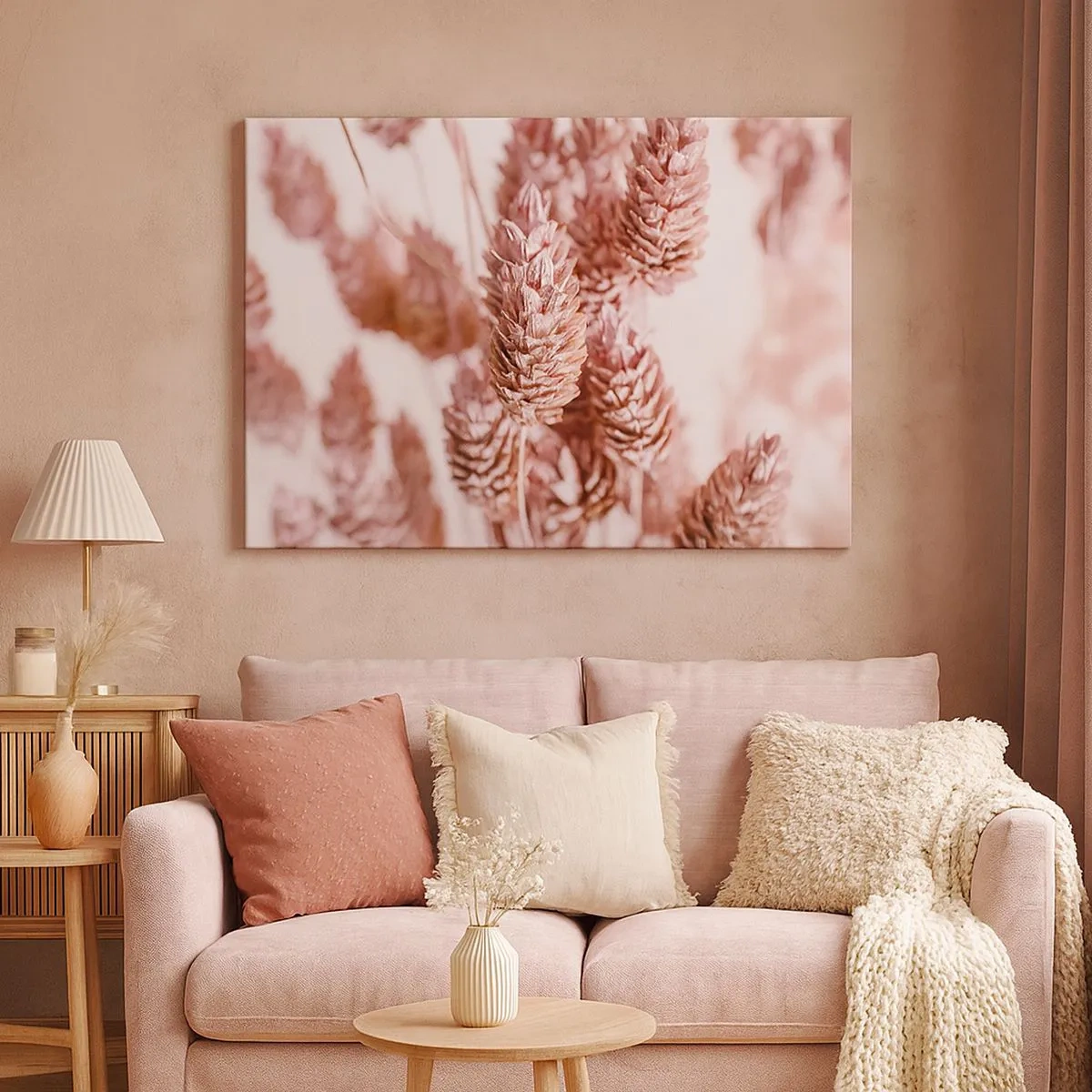 Quadro su tela - Stampe su Tela - Un primo piano delle delicate spighe rosa delle erbe ornamentali - 70x50cm - A prima vista poco appariscenti - Decorazione murale moderna per soggiorno e camera da letto ARTTOR