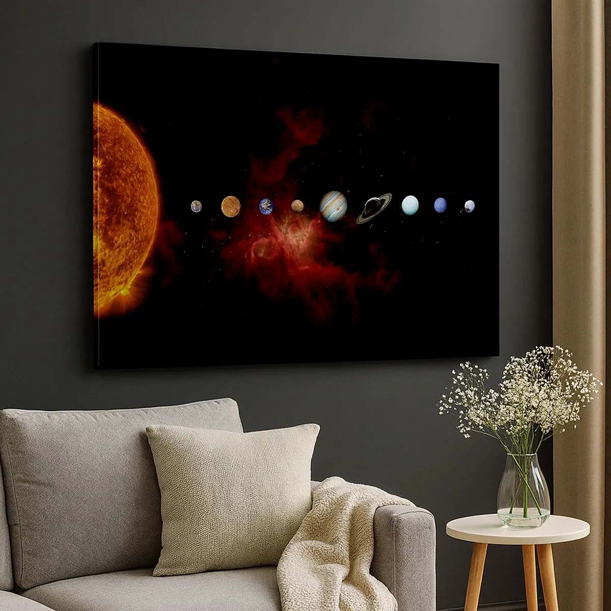 Quadro su tela - Stampe su Tela - Il sistema solare con i pianeti sullo sfondo dello spazio - 70x50cm - Il nostro vicinato - Decorazione murale moderna per soggiorno e camera da letto ARTTOR