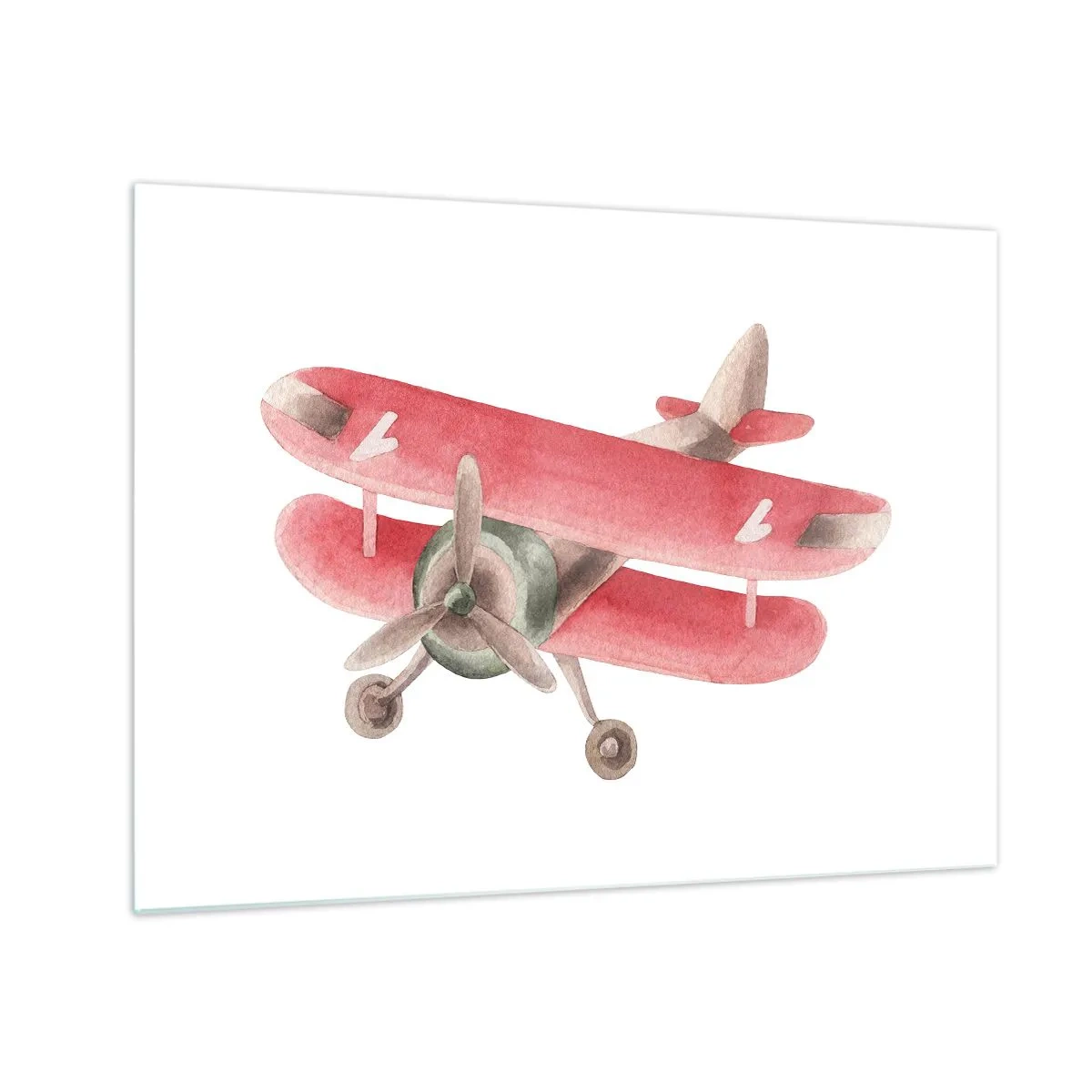 Quadro su vetro - Biplano in stile retrò nei toni del rosso - 70x50cm - Pronto a volare alto - Decorazione murale moderna per soggiorno e camera da letto ARTTOR