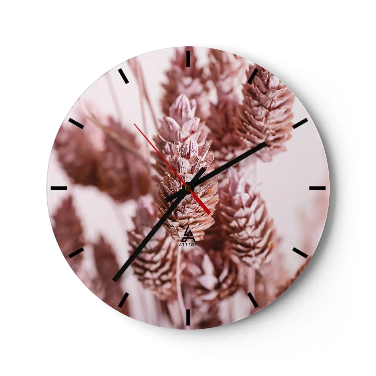Orologio da parete - Orologio in Vetro - Un primo piano di spighe rosa pastello - 30x30cm - A prima vista poco appariscenti - Decorazione murale moderna per soggiorno, cucina e camera da letto ARTTOR