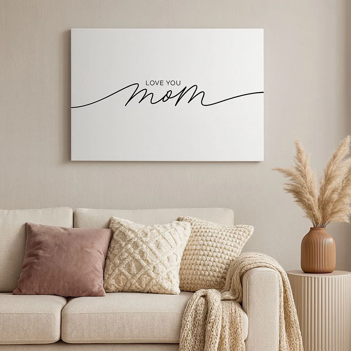 Quadro su tela - Stampe su Tela - Scritta minimalista "Ti amo mamma" su sfondo bianco - 70x50cm - Grande commozione - Decorazione murale moderna per soggiorno e camera da letto ARTTOR
