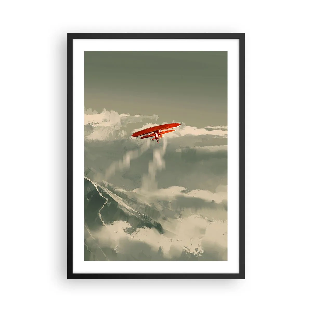 Poster in cornice nera - Un biplano rosso nel cielo - 50x70cm - Pioniere senza paura - Decorazione murale moderna per soggiorno e camera da letto ARTTOR
