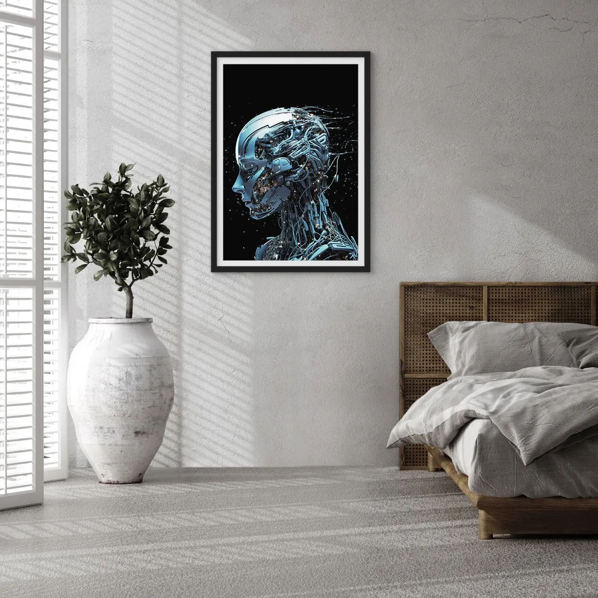 Poster in cornice nera - Figura cibernetica in stile futuristico - 50x70cm - La tecnologia è donna - Decorazione murale moderna per soggiorno e camera da letto ARTTOR