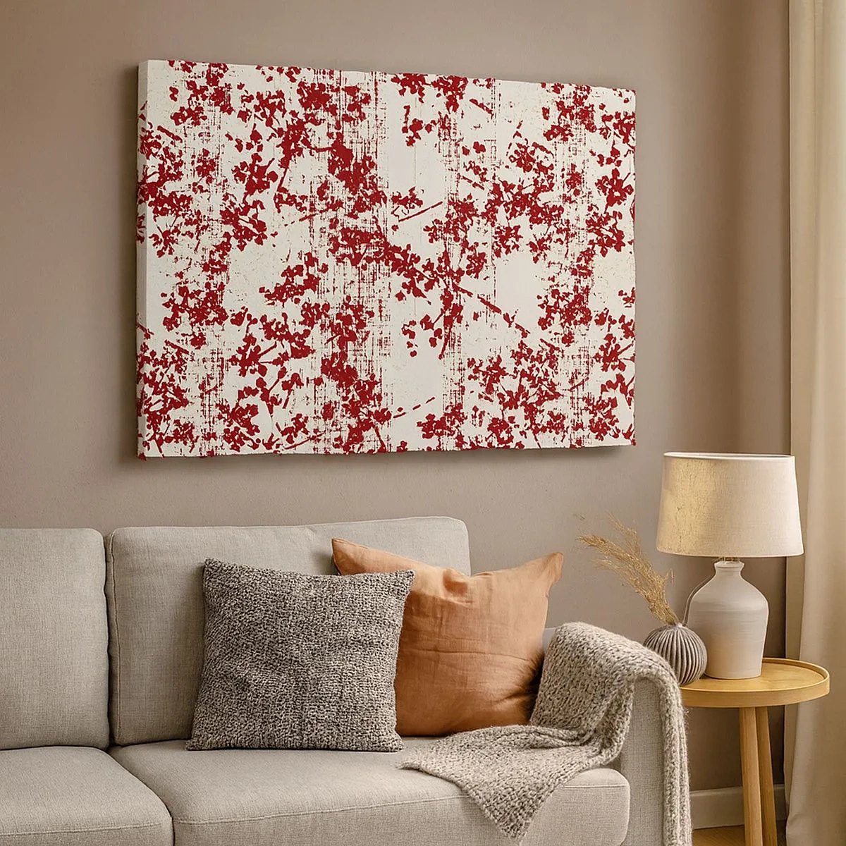 Quadro su tela - Stampe su Tela - Fiori rossi su sfondo bianco in stile artistico - 70x50cm - Come l'antico percalle - Decorazione murale moderna per soggiorno e camera da letto ARTTOR
