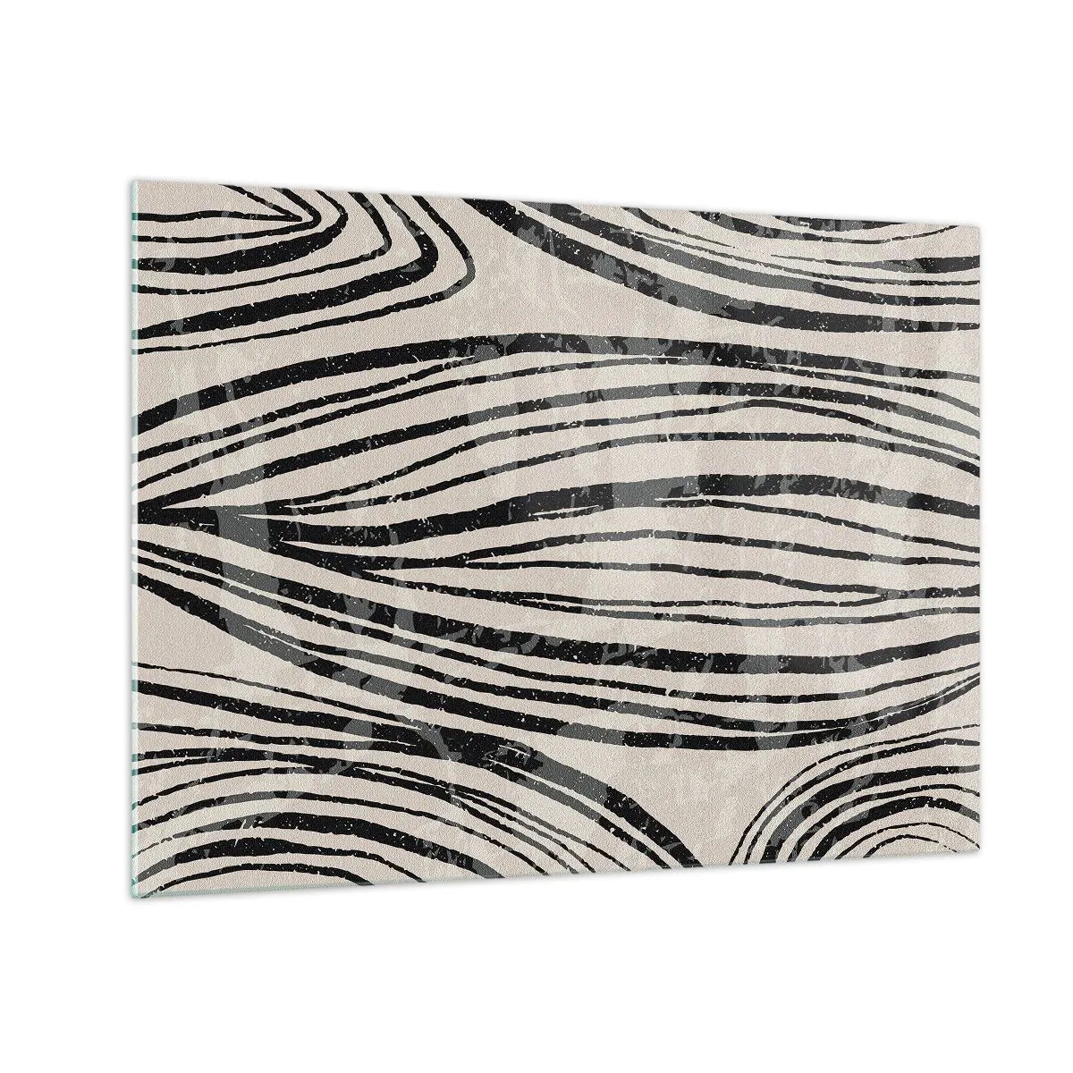 Quadro su vetro - Onde di linee nere su uno sfondo chiaro - 70x50cm - Una palude di linee - Decorazione murale moderna per soggiorno e camera da letto ARTTOR