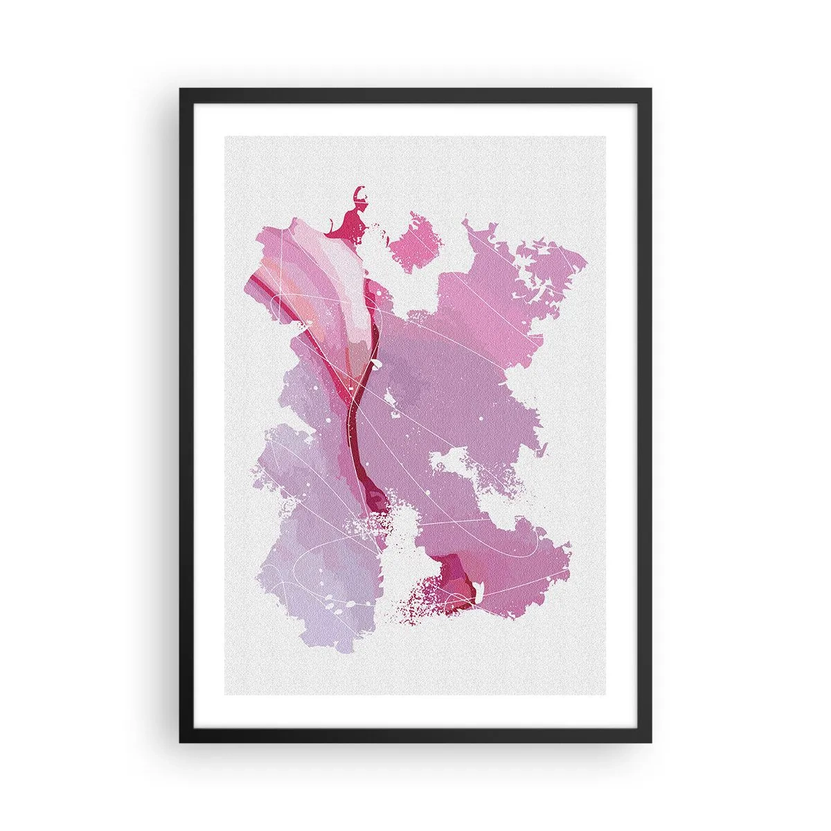 Poster in cornice nera - Mappa astratta nei toni del rosa e del viola - 50x70cm - Mappa del mondo rosa - Decorazione murale moderna per soggiorno e camera da letto ARTTOR