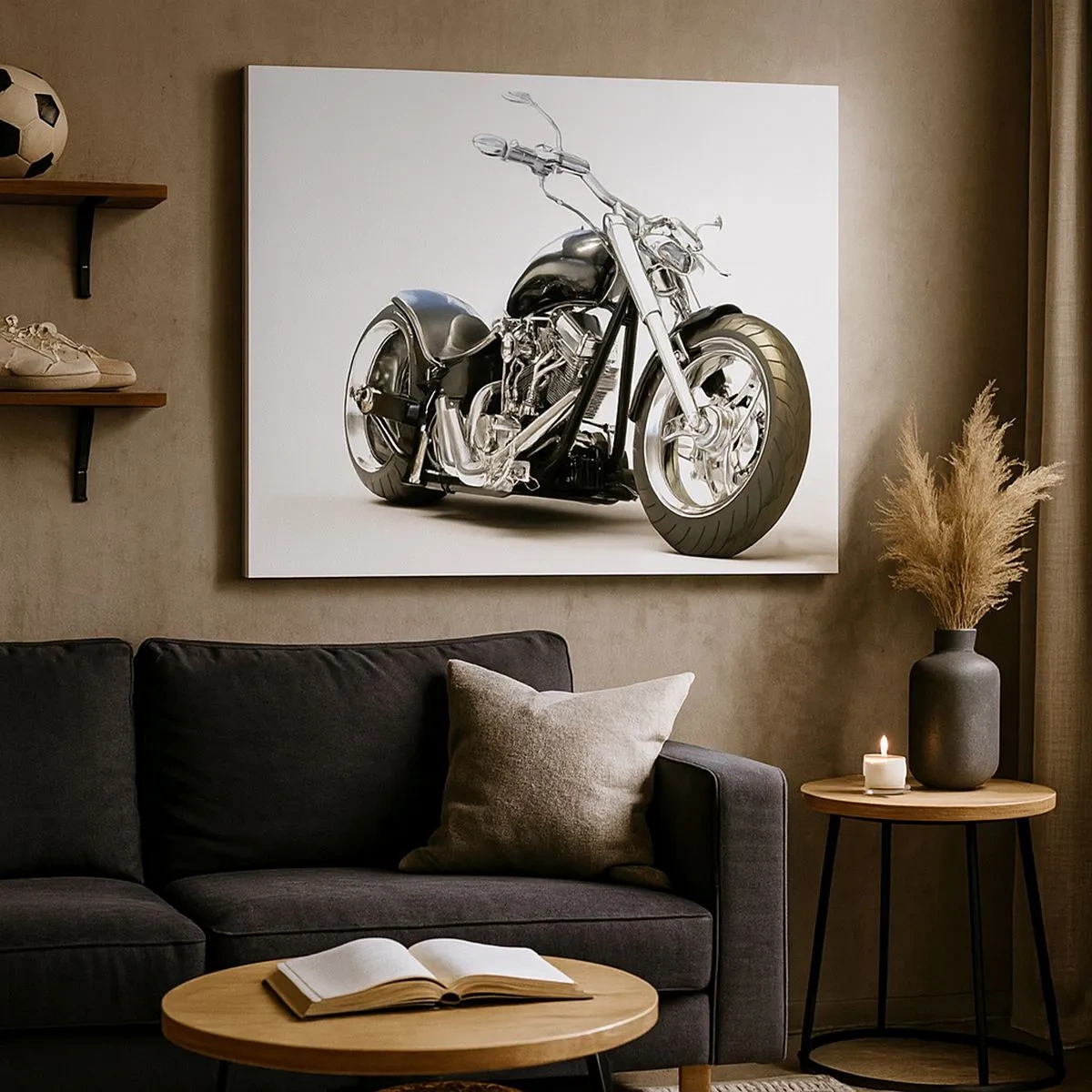 Quadro su tela - Stampe su Tela - Elegante motocicletta nera su sfondo bianco - 70x50cm - Potenza e carattere - Decorazione murale moderna per soggiorno e camera da letto ARTTOR