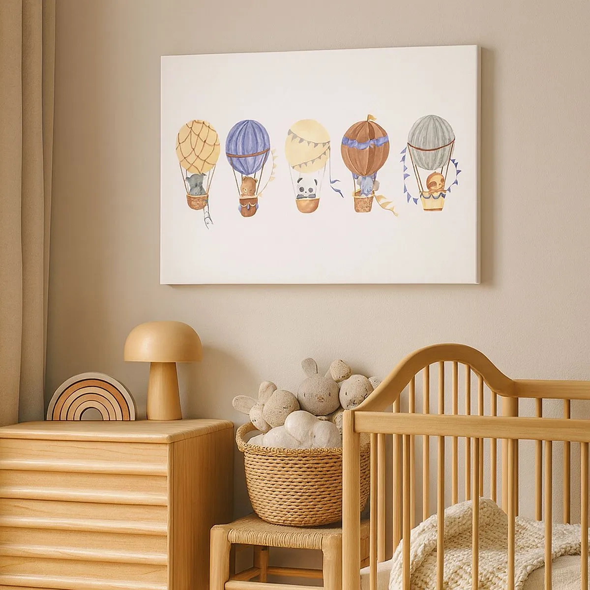 Quadro su tela - Stampe su Tela - Simpatici animali in palloncini su sfondo bianco - 70x50cm - Amici in viaggio - Decorazione murale moderna per soggiorno e camera da letto ARTTOR