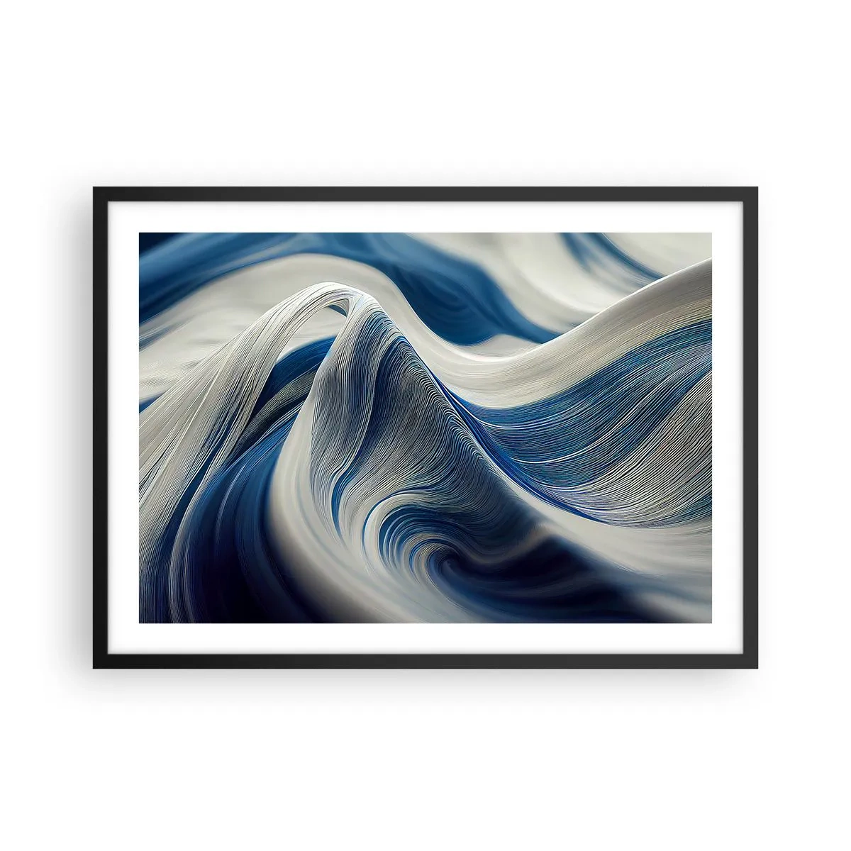 Poster in cornice nera - Onde astratte nei toni del blu e del bianco - 70x50cm - Fluidità di blu e di bianco - Decorazione murale moderna per soggiorno e camera da letto ARTTOR