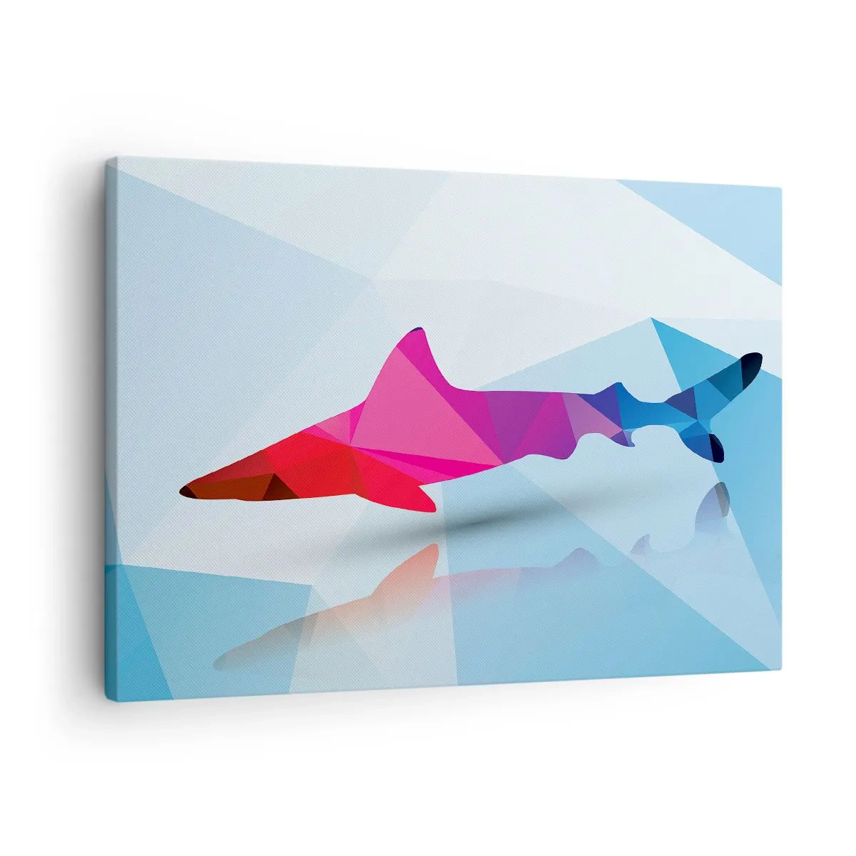 Quadro su tela - Stampe su Tela - Sagoma geometrica di squalo nei toni del rosa e del blu - 70x50cm - Squalo nello spazio di cristallo - Decorazione murale moderna per soggiorno e camera da letto ARTTOR