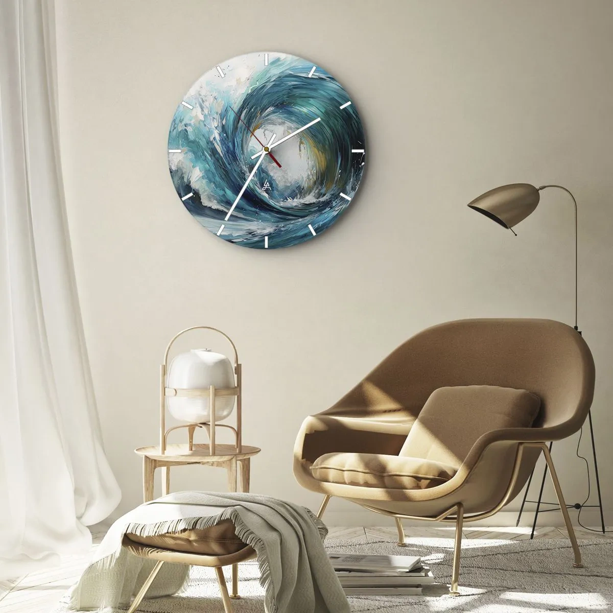 Orologio da parete - Orologio in Vetro - Un'onda marina dinamica che turbina nei colori turchesi - 30x30cm - Portale marino - Decorazione murale moderna per soggiorno, cucina e camera da letto ARTTOR
