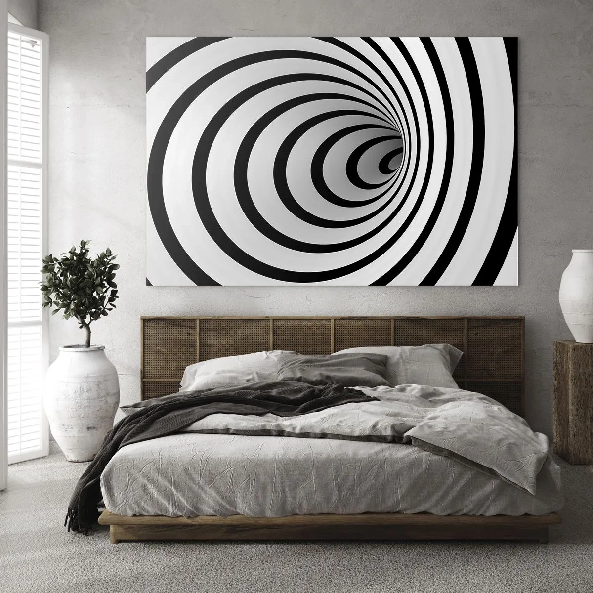 Quadro su vetro - Motivo a spirale astratto in bianco e nero - 70x50cm - Anche tu non riesci a resistere? - Decorazione murale moderna per soggiorno e camera da letto ARTTOR