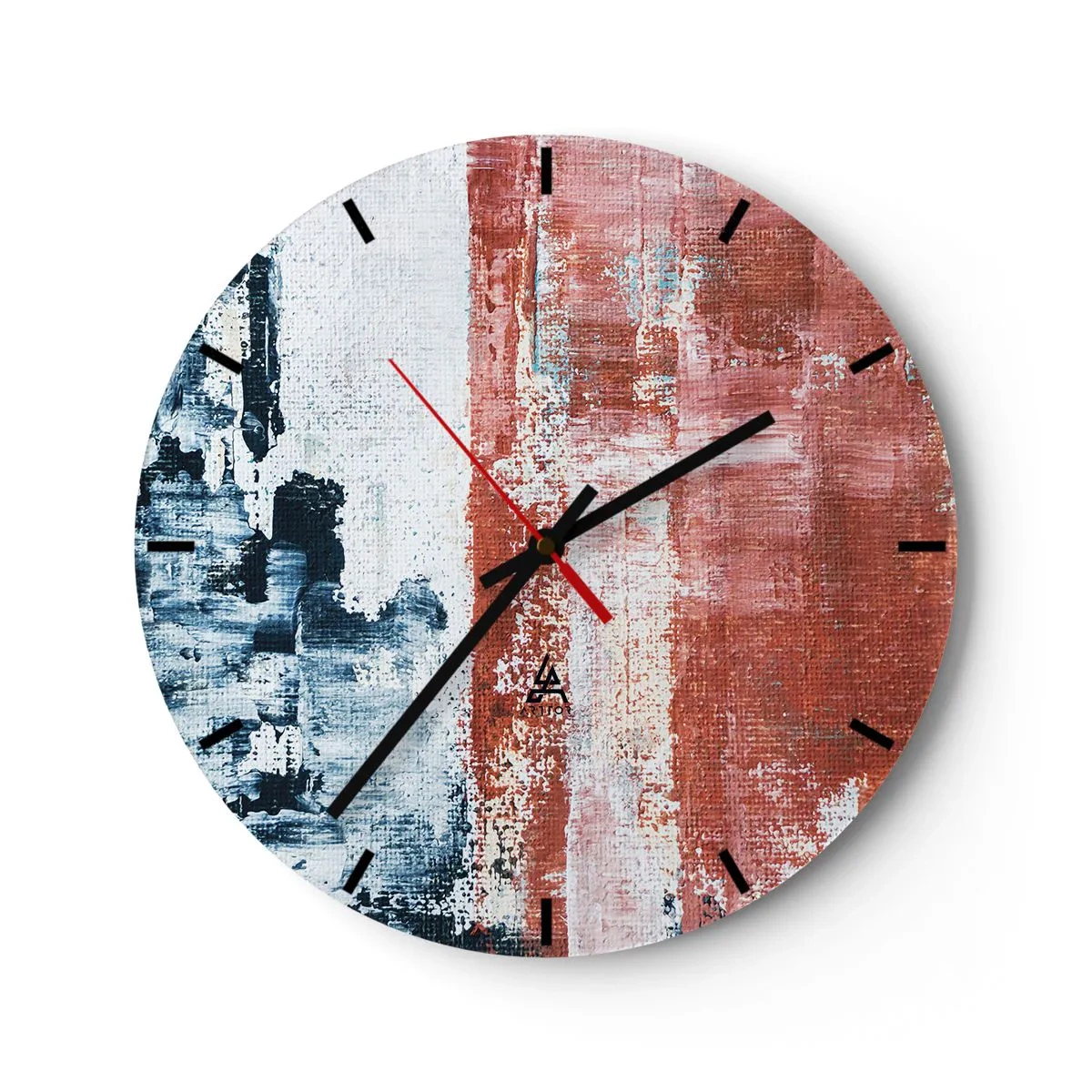 Orologio da parete - Orologio in Vetro - Composizione astratta nei toni del blu e del rosso - 30x30cm - Astratto in due metà - Decorazione murale moderna per soggiorno, cucina e camera da letto ARTTOR