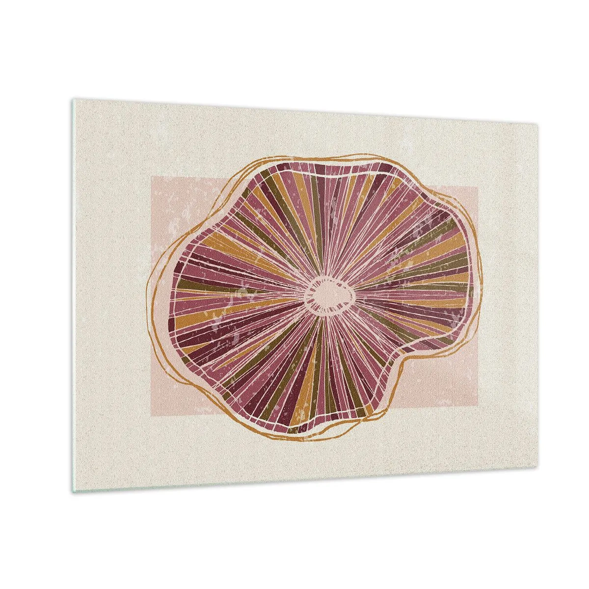 Quadro su vetro - Una forma organica radiosa nelle tonalità del rosa e del marrone - 70x50cm - Astrazione raggiante - Decorazione murale moderna per soggiorno e camera da letto ARTTOR