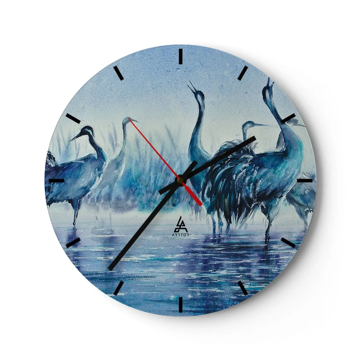 Orologio da parete - Orologio in Vetro - Dipinto ad acquerello di uccelli trampolieri - 30x30cm - Incontro mattutino - Decorazione murale moderna per soggiorno, cucina e camera da letto ARTTOR
