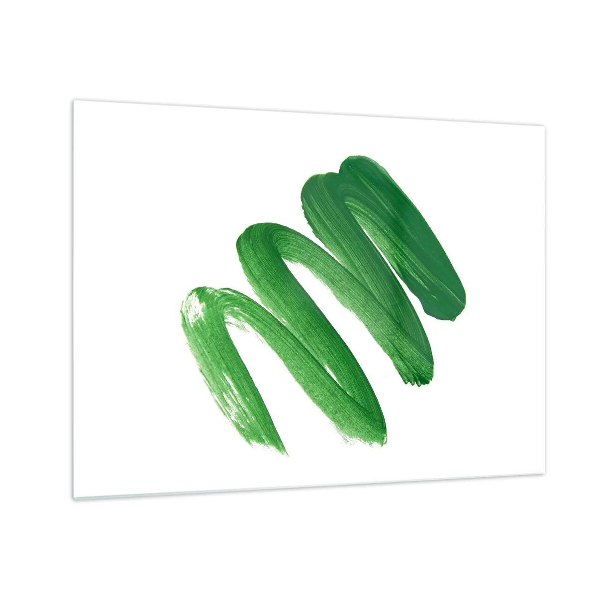 Quadro su vetro - Pennellata dinamica verde su sfondo bianco - 70x50cm - Scherzo verde - Decorazione murale moderna per soggiorno e camera da letto ARTTOR