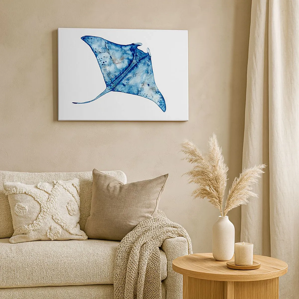 Quadro su tela - Stampe su Tela - Razza blu in stile acquerello su sfondo bianco - 70x50cm - Vita nel blu - Decorazione murale moderna per soggiorno e camera da letto ARTTOR