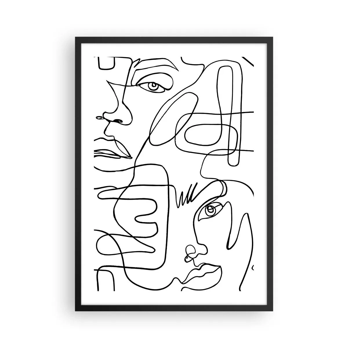 Poster in cornice nera - Volti astratti disegnati con una linea - 50x70cm - Emozioni intrecciate - Decorazione murale moderna per soggiorno e camera da letto ARTTOR