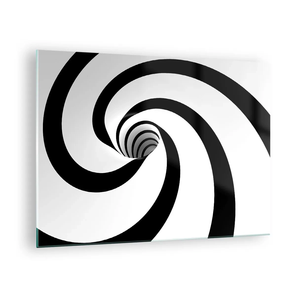 Quadro su vetro - Motivo a spirale ipnotico in bianco e nero - 70x50cm - Lasciarsi andare al vortice? - Decorazione murale moderna per soggiorno e camera da letto ARTTOR