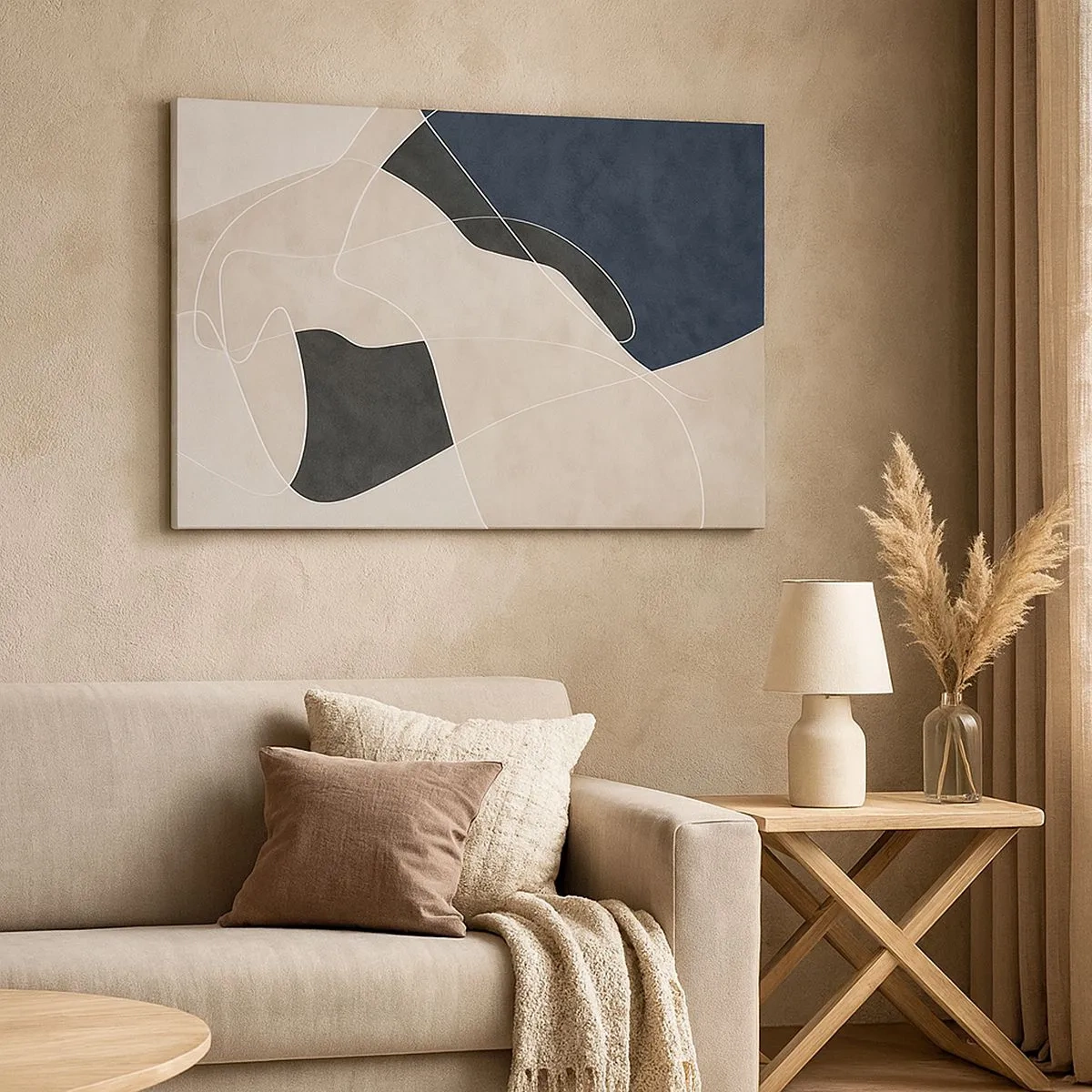 Quadro su tela - Stampe su Tela - Astrazione geometrica nei toni del beige e del blu navy - 70x50cm - Composizione astratta: il contrasto dei colori - Decorazione murale moderna per soggiorno e camera da letto ARTTOR