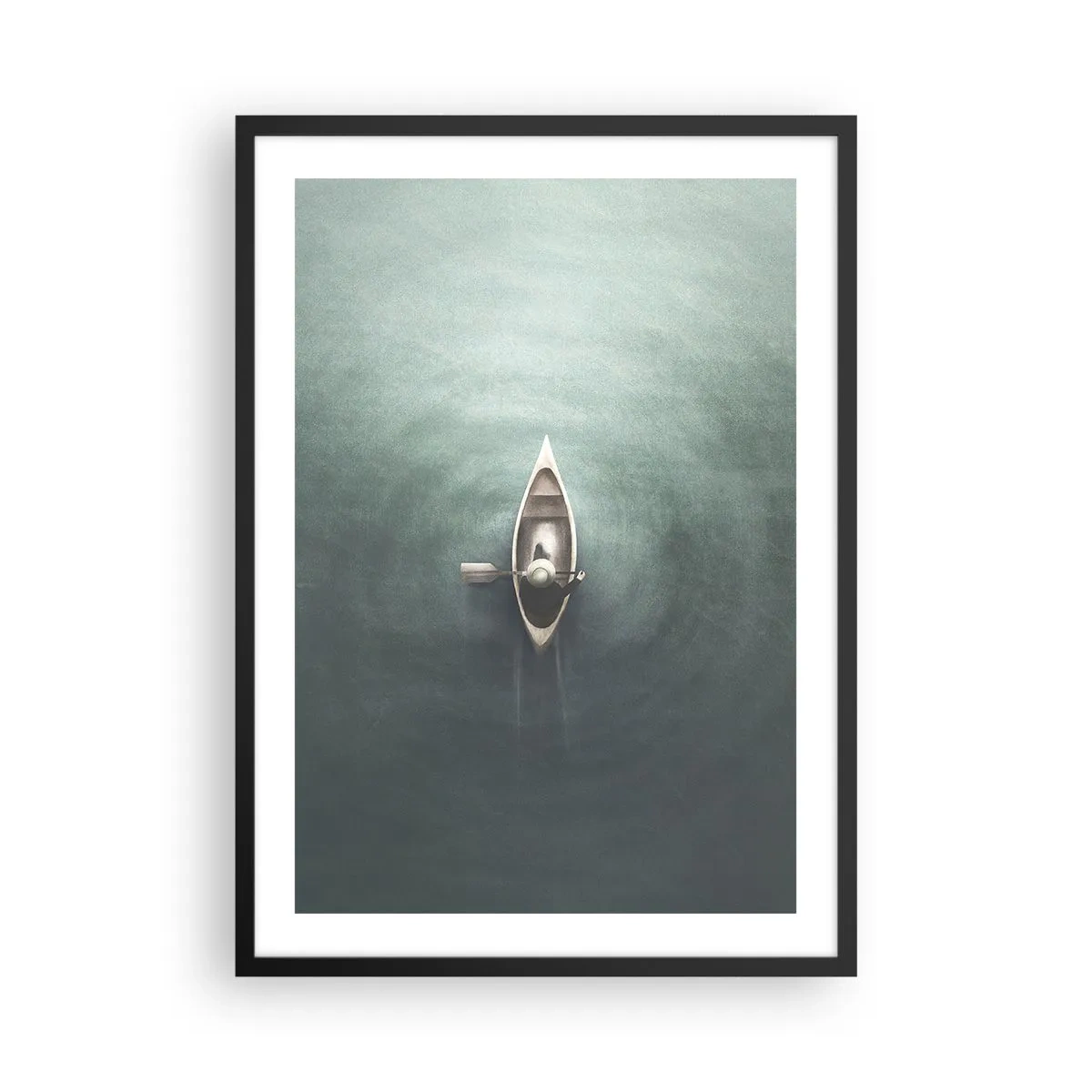 Poster in cornice nera - Vista dall'alto di una barca alla deriva in acque calme - 50x70cm - Nel lago al chiaro di luna - Decorazione murale moderna per soggiorno e camera da letto ARTTOR