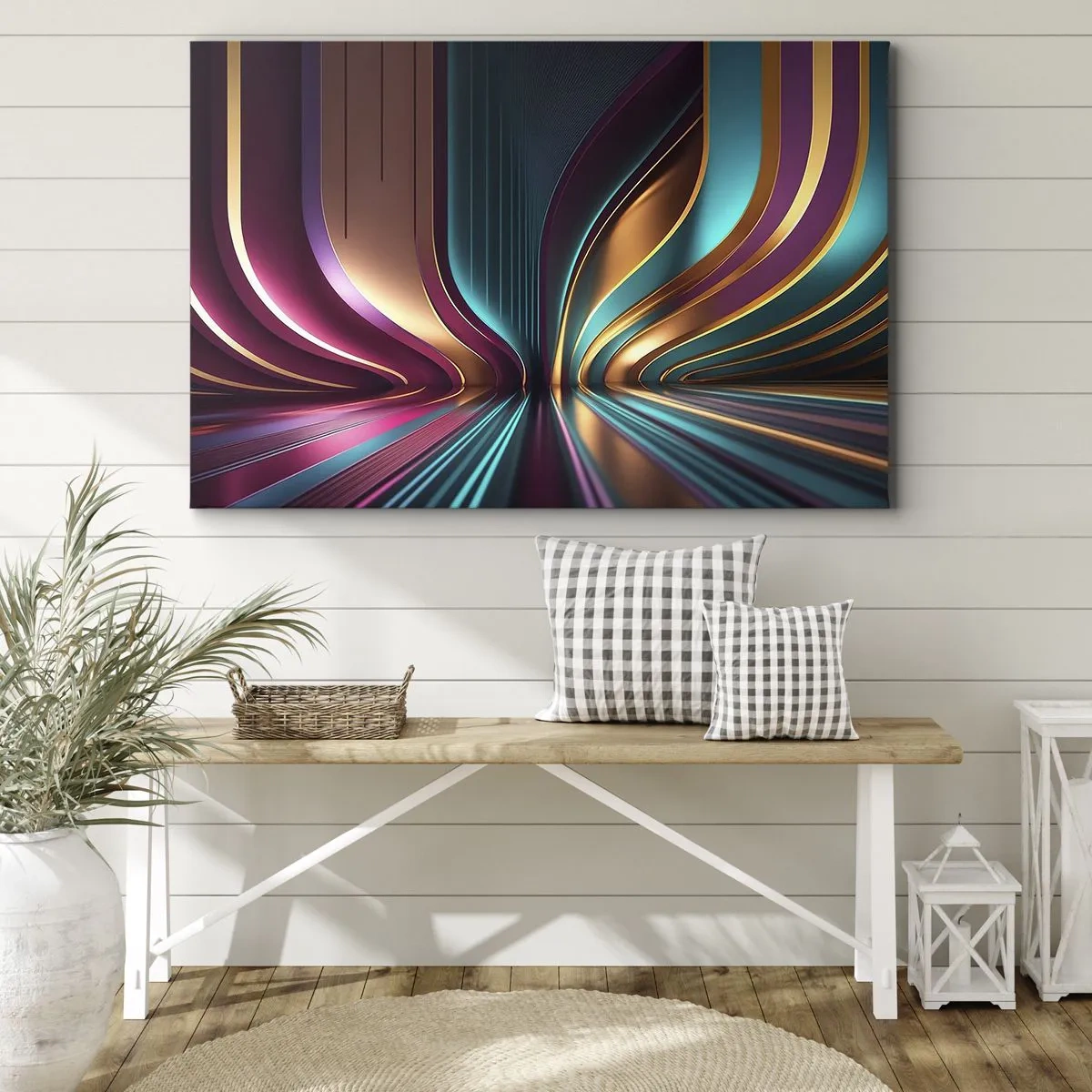Quadro su tela - Stampe su Tela - Astrazione futuristica con colori intensi e curve - 70x50cm - Architettura di luce - Decorazione murale moderna per soggiorno e camera da letto ARTTOR
