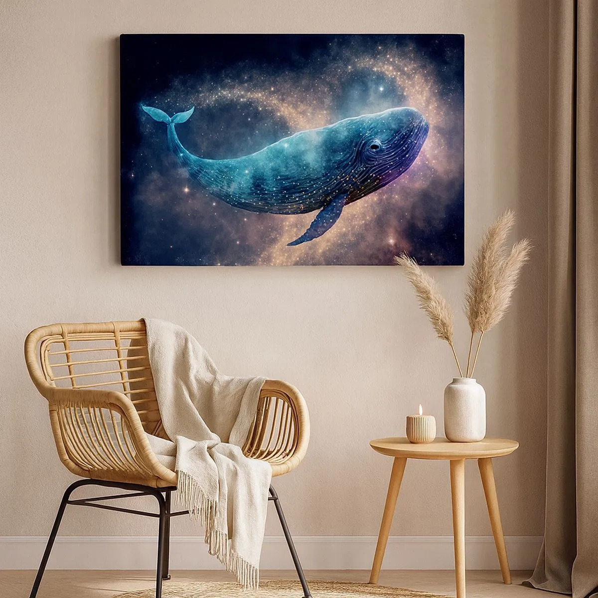 Quadro su tela - Stampe su Tela - Una balena spaziale con una galassia sullo sfondo - 70x50cm - Esiste un mondo... - Decorazione murale moderna per soggiorno e camera da letto ARTTOR