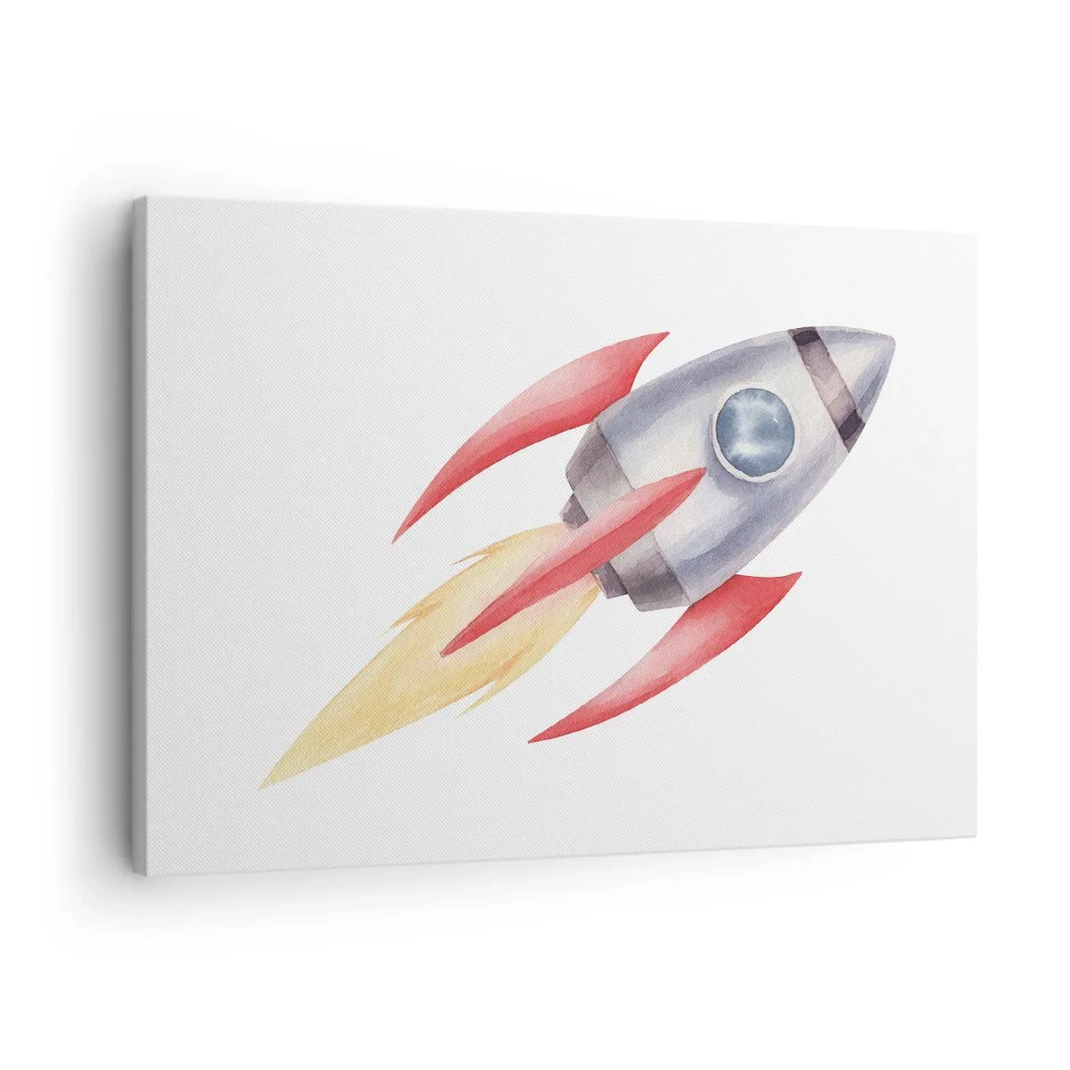 Quadro su tela - Stampe su Tela - Razzo in stile acquerello su sfondo bianco - 70x50cm - Più in alto, più veloce, più lontano - Decorazione murale moderna per soggiorno e camera da letto ARTTOR