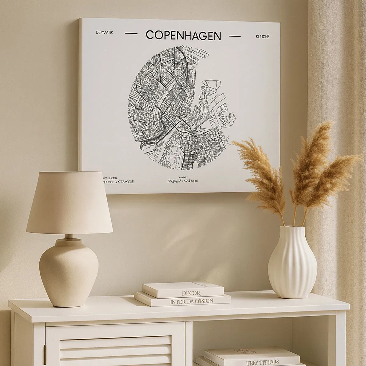 Quadro su tela - Stampe su Tela - Una mappa di Copenaghen in stile minimalista in bianco e nero. - 70x50cm - Anatomia di Copenaghen - Decorazione murale moderna per soggiorno e camera da letto ARTTOR