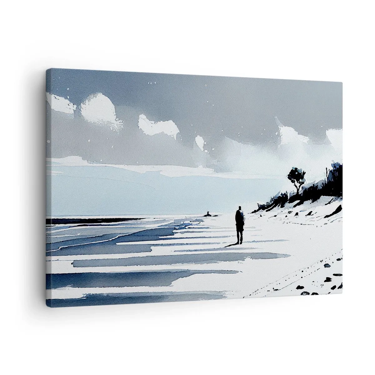 Quadro su tela - Stampe su Tela - Una figura solitaria che cammina su una spiaggia deserta - 70x50cm - Solo con se stesso - Decorazione murale moderna per soggiorno e camera da letto ARTTOR