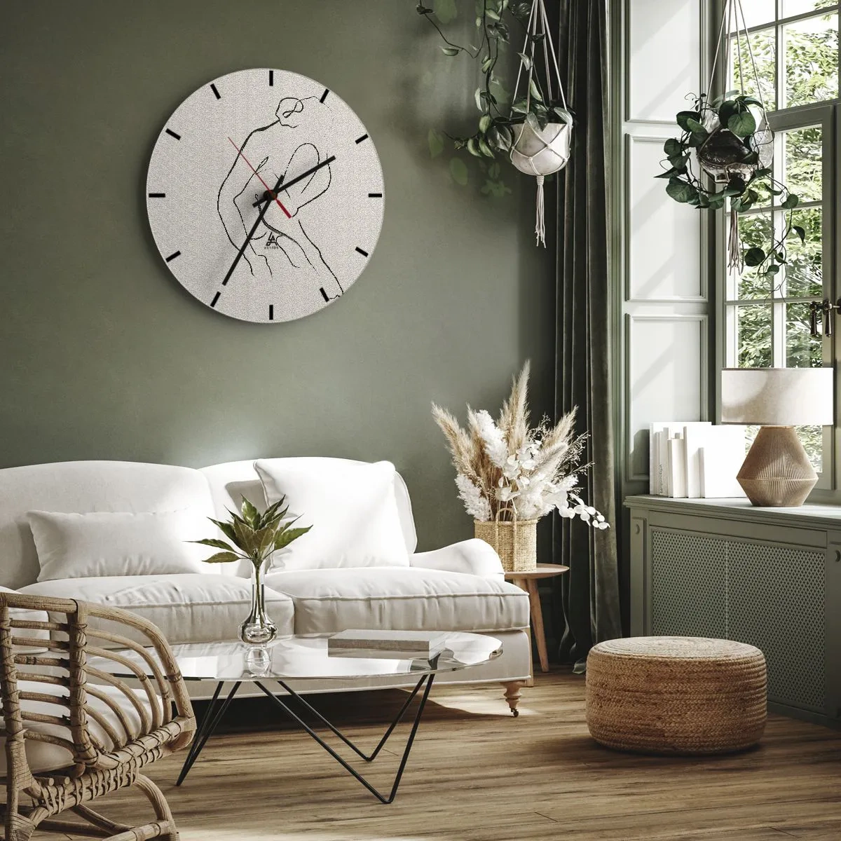 Orologio da parete - Orologio in Vetro - Uno schizzo delicato di una silhouette femminile su uno sfondo chiaro - 30x30cm - Schizzo intimo - Decorazione murale moderna per soggiorno, cucina e camera da letto ARTTOR