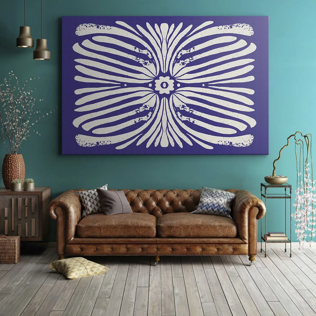 Quadro su tela - Stampe su Tela - Motivo etnico nei toni del viola e del bianco - 70x50cm - Ispirazioni etniche - Decorazione murale moderna per soggiorno e camera da letto ARTTOR