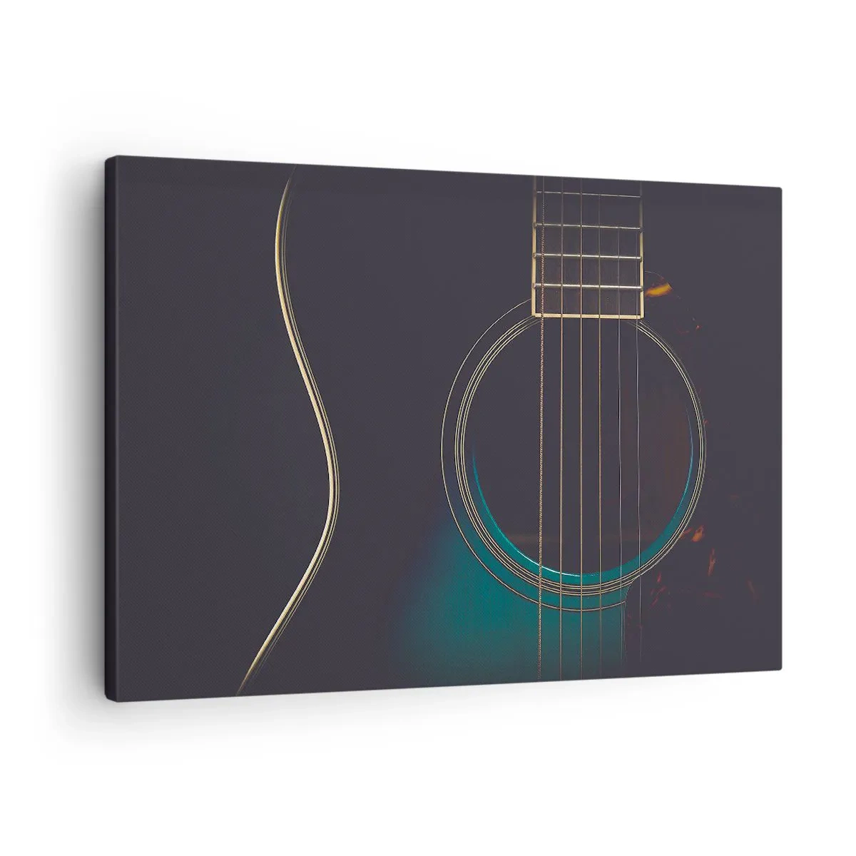 Quadro su tela - Stampe su Tela - Chitarra acustica in una luce scura ed elegante - 70x50cm - L'attimo prima del suono - Decorazione murale moderna per soggiorno e camera da letto ARTTOR
