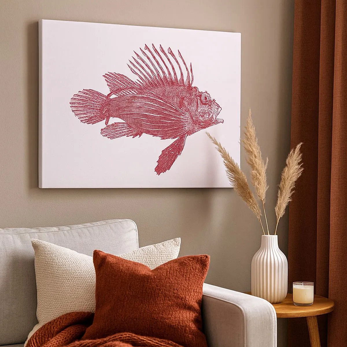 Quadro su tela - Stampe su Tela - Disegno di un pesce in tonalità rossa - 70x50cm - Abitante di mari esotici - Decorazione murale moderna per soggiorno e camera da letto ARTTOR