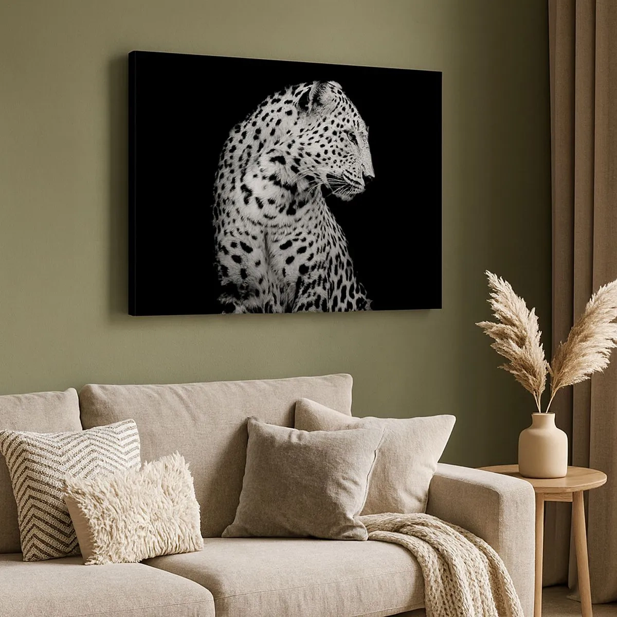 Quadro su tela - Stampe su Tela - Immagine in bianco e nero di un leopardo su sfondo nero - 70x50cm - Profilo destro perfetto! - Decorazione murale moderna per soggiorno e camera da letto ARTTOR