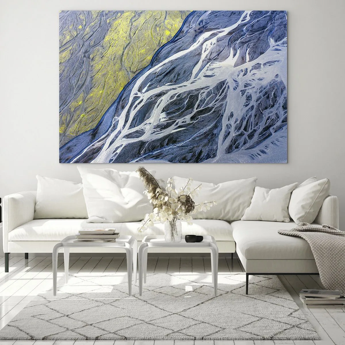 Quadro su vetro - Una vista a volo d'uccello della superficie terrestre con corsi d'acqua tortuosi - 70x50cm - Le pitture rupestri della natura - Decorazione murale moderna per soggiorno e camera da letto ARTTOR