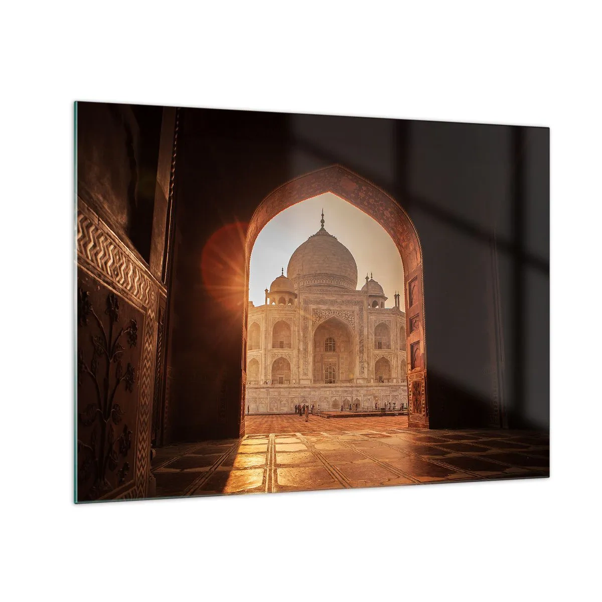 Quadro su vetro - Tramonto su un edificio monumentale visto attraverso un arco - 70x50cm - Monumento all'amore ultraterreno - Decorazione murale moderna per soggiorno e camera da letto ARTTOR