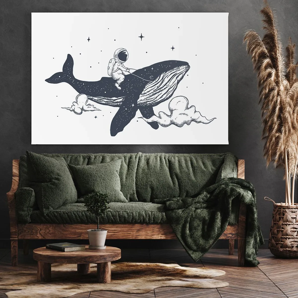 Quadro su tela - Stampe su Tela - Astronauta su una balena che galleggia nello spazio - 70x50cm - Avventura nello spazio - Decorazione murale moderna per soggiorno e camera da letto ARTTOR