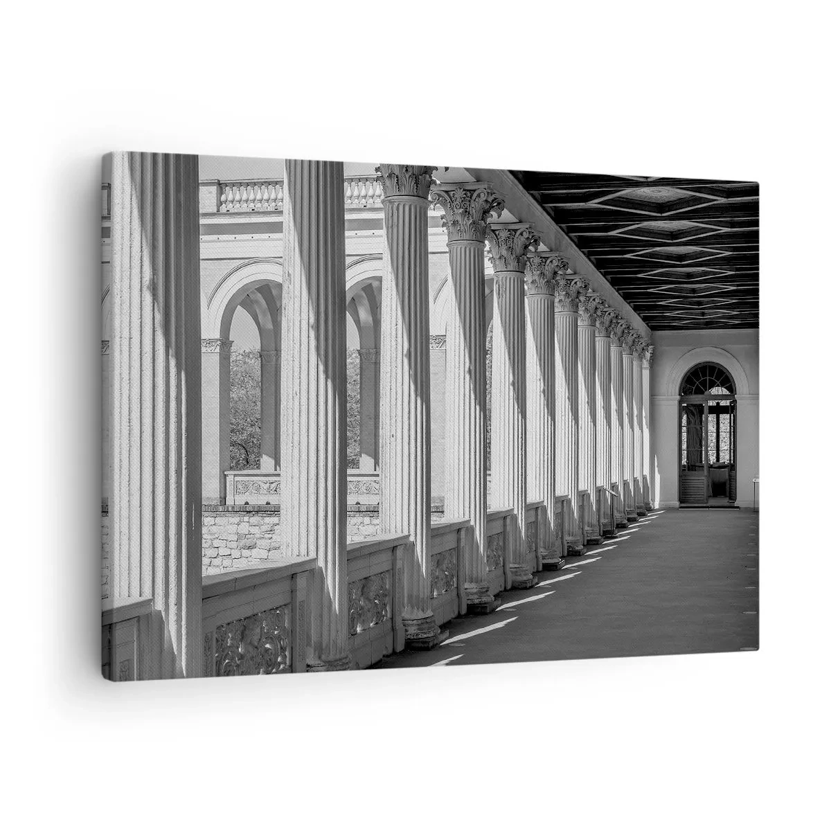 Quadro su tela - Stampe su Tela - Colonnato in stile classico in bianco e nero - 70x50cm - Portico soleggiato - Decorazione murale moderna per soggiorno e camera da letto ARTTOR