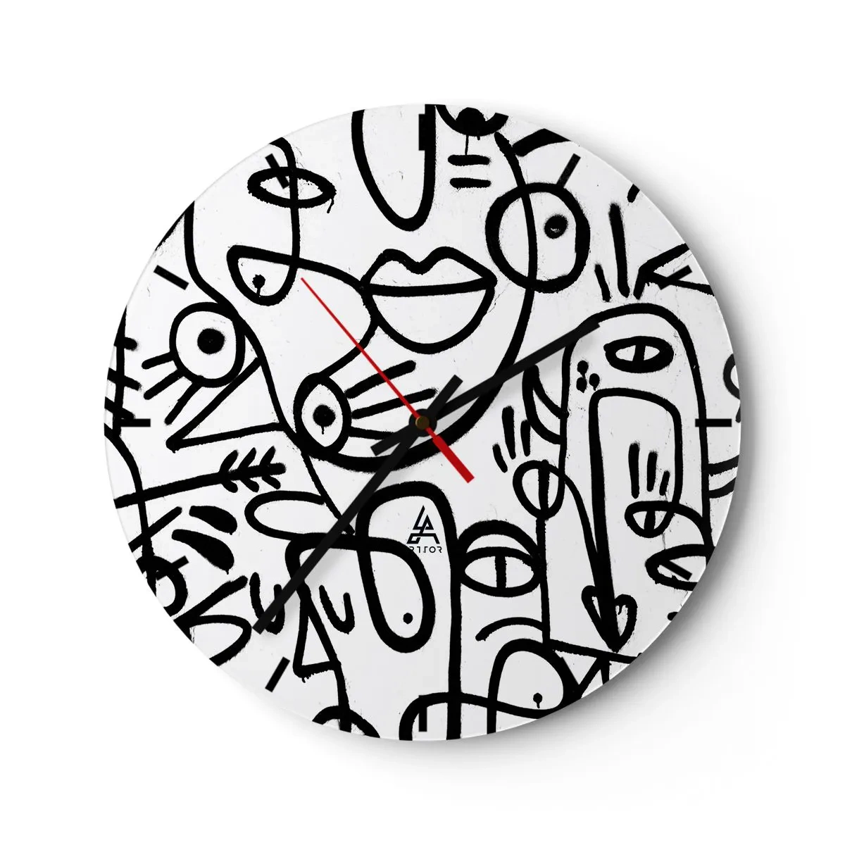 Orologio da parete - Orologio in Vetro - Volti astratti su sfondo bianco - 30x30cm - Volti e miraggi - Decorazione murale moderna per soggiorno, cucina e camera da letto ARTTOR