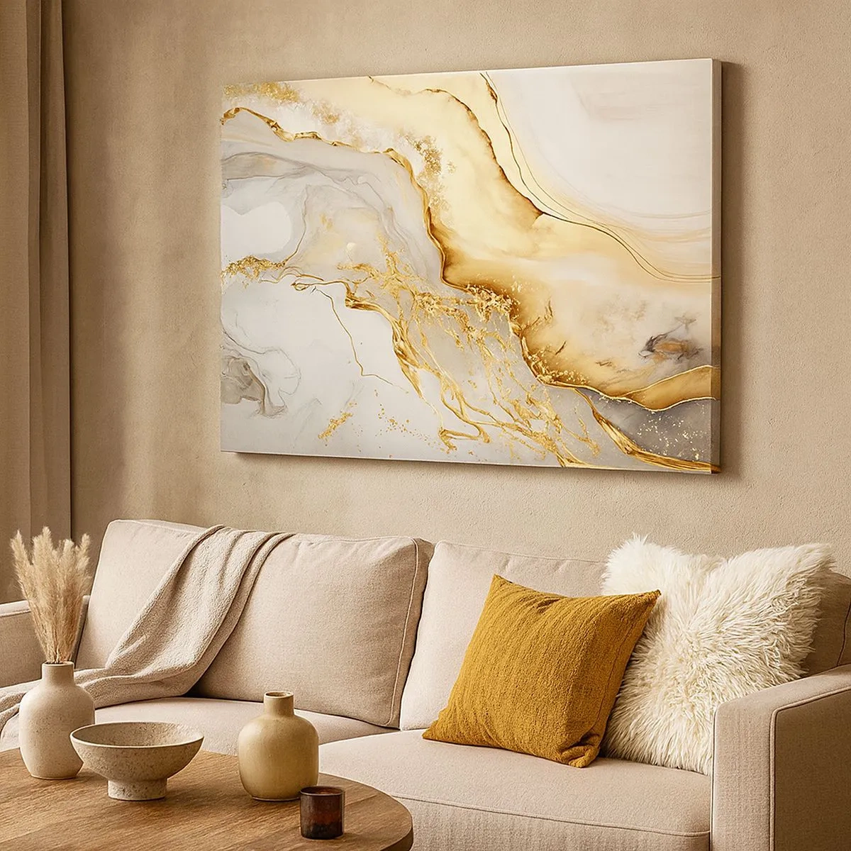 Quadro su tela - Stampe su Tela - Motivi astratti in oro e marmo su uno sfondo chiaro - 70x50cm - Astrazione: bellezza e bontà - Decorazione murale moderna per soggiorno e camera da letto ARTTOR