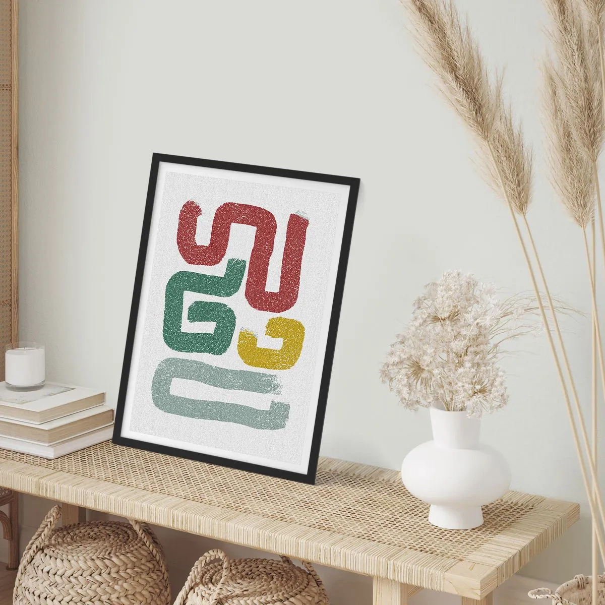 Poster in cornice nera - Forme astratte nei toni della terra su uno sfondo chiaro - 50x70cm - In una lingua sconosciuta - Decorazione murale moderna per soggiorno e camera da letto ARTTOR
