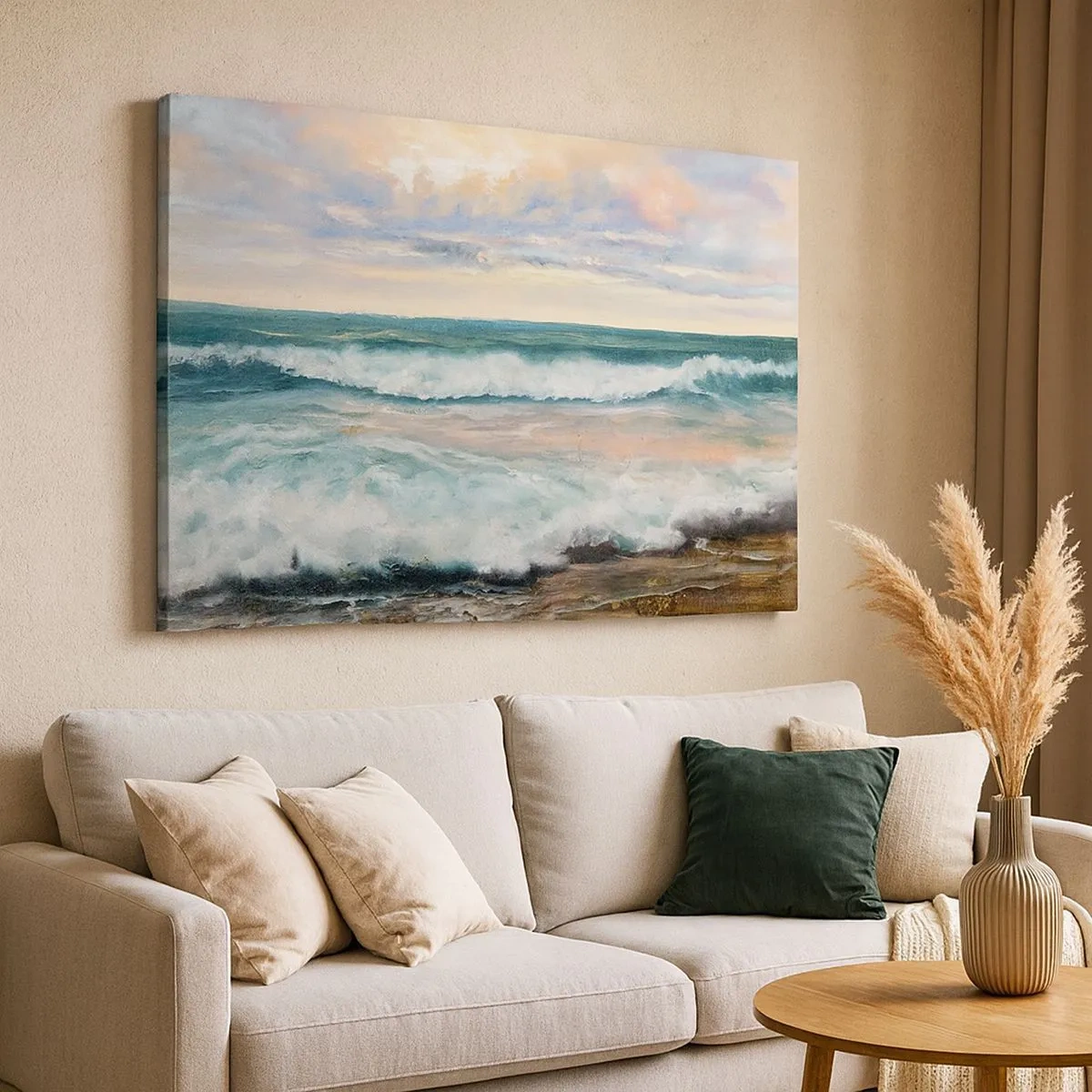 Quadro su tela - Stampe su Tela - Onde del mare contro un cielo nuvoloso al tramonto - 70x50cm - Dove l'anima si calma - Decorazione murale moderna per soggiorno e camera da letto ARTTOR