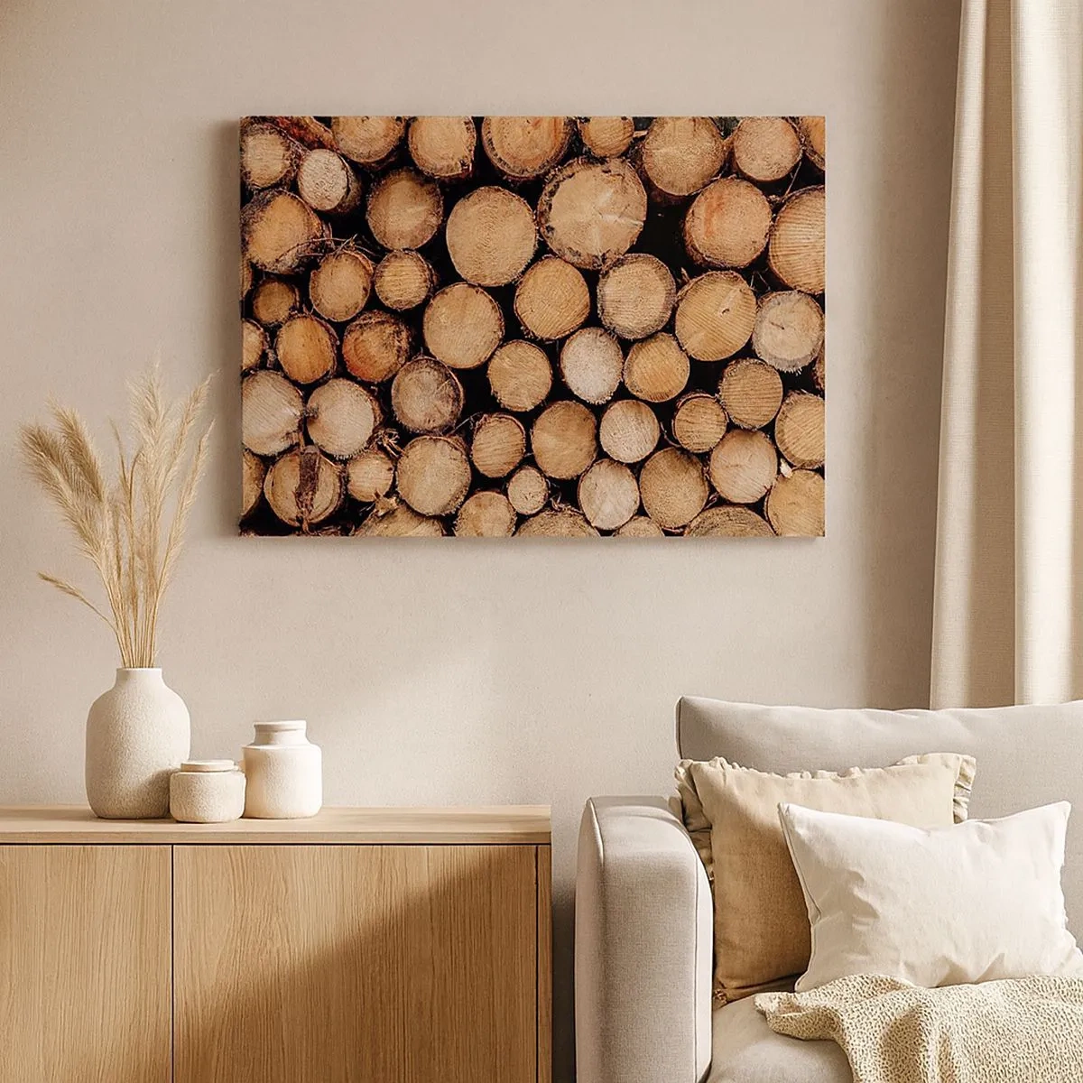 Quadro su tela - Stampe su Tela - Mucchi di tronchi d'albero abbattuti disposti in armonia - 70x50cm - Nuovo inizio - Decorazione murale moderna per soggiorno e camera da letto ARTTOR